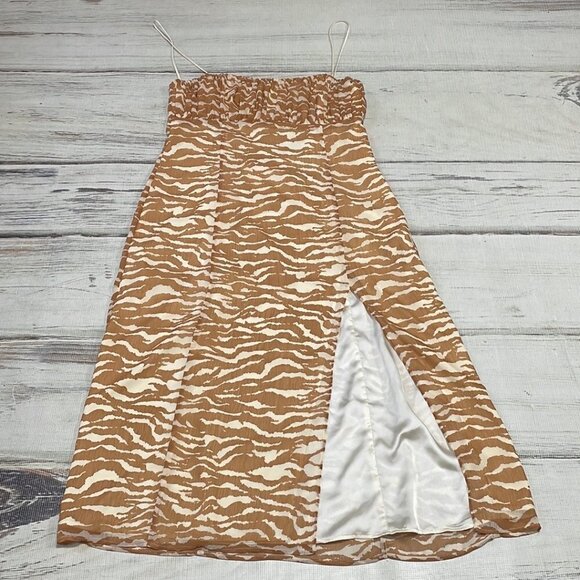 Camila Coelho Bailee Midi Dress Revolve Straps Slit Tan Size Large L - Picture 12 of 17